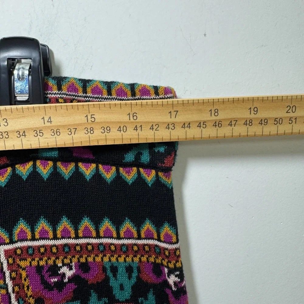 Whimsigoth Tapestry Print Knit Pencil Warm Midi Skirt Folk Boho Border Floral L